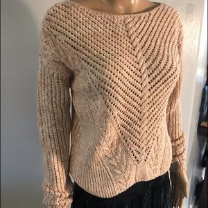 Light Pink Cable Knit Long Sleeve Sweater Size Med